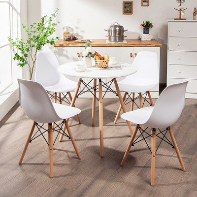 Costway Dining Table Set Modern 5 PCS For 4 Round Dining Room Table Set with Solid Wood Leg Black/Brown/White
