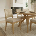 Expandable Dining Table Set for 6/8, Japandi Dining Room Furniture, Rope Back Chairs with Beige Upholstered Seats-Panipeachy
