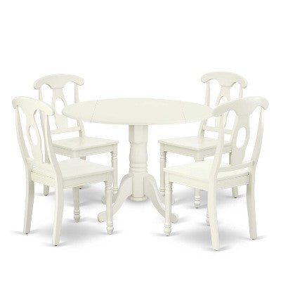 HomeStock 5 Piece Dining Room Furniture Set Includes a Round Kitchen Table with Dropleaf and 4 Dining Chairs, 42x42 Inch