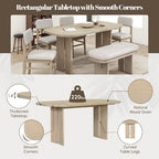 Solid Wood Dining Table Set with Bench for 5, 6 Pieces Upholstered Rectangular Dining Room Table Set with 4 Chairs & Bench