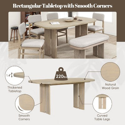 Solid Wood Dining Table Set with Bench for 5, 6 Pieces Upholstered Rectangular Dining Room Table Set with 4 Chairs & Bench