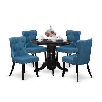 HomeStock 5-Piece Round Black Finish Solid Wood Top Dining table with 4 Chairs