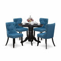HomeStock 5-Piece Round Black Finish Solid Wood Top Dining table with 4 Chairs