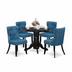 HomeStock 5-Piece Round Black Finish Solid Wood Top Dining table with 4 Chairs