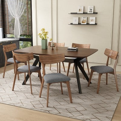 Christopher Knight Home Lareyna 7 Piece Mid-Century Modern Rubberwood Upholstered Dining Set
