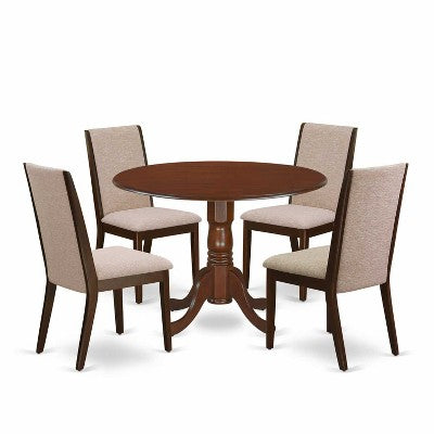 HomeStock 5-Piece Round Mahogany Finish Solid Wood Top Dining table with 4 Chairs