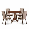 HomeStock 5-Piece Round Mahogany Finish Solid Wood Top Dining table with 4 Chairs