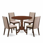 HomeStock 5-Piece Round Mahogany Finish Solid Wood Top Dining table with 4 Chairs