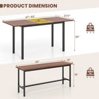 Costway 3 Piece Dining Table Set for 4-6 63Kitchen Table with 2 Benches Metal Frame Black/Walnut