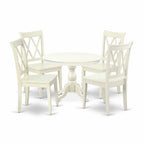 HomeStock 5-Piece Linen White Finish Solid Wood Top Dining table with 4-Chairs