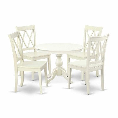 HomeStock 5-Piece Linen White Finish Solid Wood Top Dining table with 4-Chairs