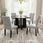 5-piece Round Dining Table Set Dining Set with 4 Upholstered Chairs for Dining Room, Kitchen and Living room, Beige/Black/Gray/White-ModernLuxe