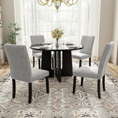 5-piece Round Dining Table Set Dining Set with 4 Upholstered Chairs for Dining Room, Kitchen and Living room, Beige/Black/Gray/White-ModernLuxe