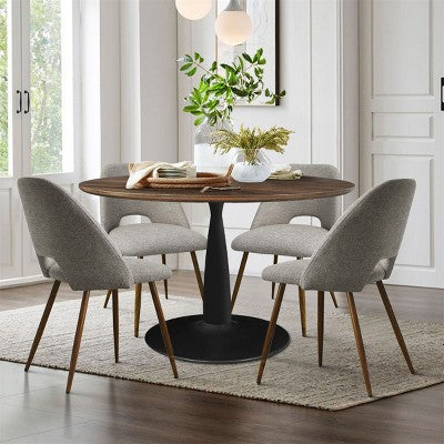 5 Piece Dining Set for 4 Round Walunut Dining Table with Metal Pedestal Base + 4 Upholstered Armless Chairs for Dining Room,Kitchen-Panipeachy