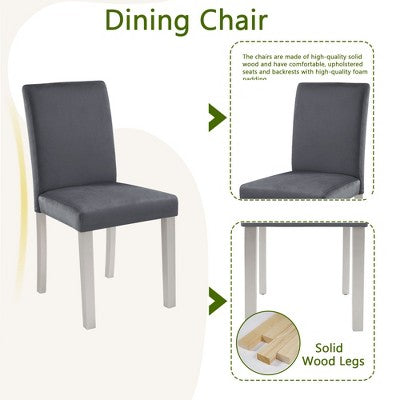 5 Piece Kitchen Table Set with a Rectangular Table and 4 Upholstered Chairs, Wooden Dining Room Table with Crystal Decoration and Chairs Set