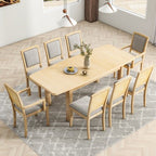 9 Pieces Extendable Dining Table Set for 6, Rectangular Kitchen Dining Table with Removable Leaf and 6 Armless Chairs and 2 Arm Chairs