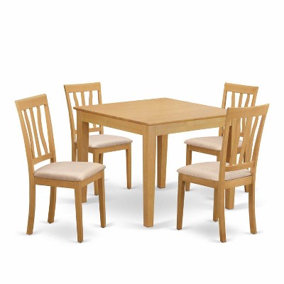 Kitchen Dining Set for 4 - 5 Piece Table & Chair Set - Linen Fabric Chairs - 36x36 Inch Oak Finish