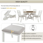 Farmhouse Extendable Round Dining Set for 4, Kitchen Dining Table Set with 4 Upholstered Dining Chairs for Dining Room