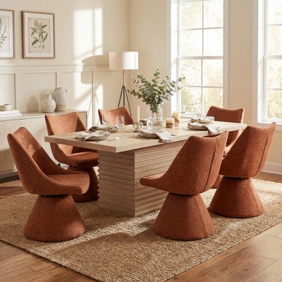 Christopher Knight Home Wichai Modern 7 Piece Wooden and Metal Dining Set with Swivel Chairs and Rectangular Table