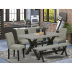 HomeStock 6-Pc Rectangle Natural Oak Finish Solid Wood Top Dining Table with 1-Bench, 4-Chairs