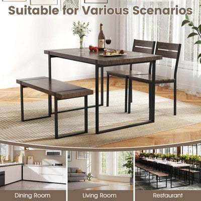 Costway 47 Dining Table Set for 4, Wooden Kitchen Table with 2 Chairs & Bench, Metal Frame