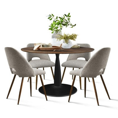 5 Piece Dining Set for 4 Round Walunut Dining Table with Metal Pedestal Base + 4 Upholstered Armless Chairs for Dining Room,Kitchen-Panipeachy