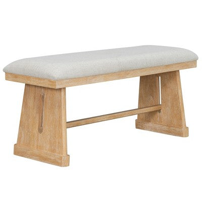 ModernLuxe 6-Piece Rustic Farmhouse Dining Set, Oak Veneer Dining Table with Trapezoid Legs, 4 Linen Upholstered Chairs+1 Bench