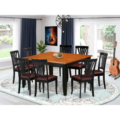 HomeStock 9-Piece Square Black & Cherry Finish Solid Wood Top Dining Table with 8-Chairs