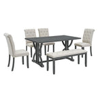 6 PCS Retro Dining Table Set, Rectangular Table with Unique Legs and Upholstered Chairs-ModernLuxe