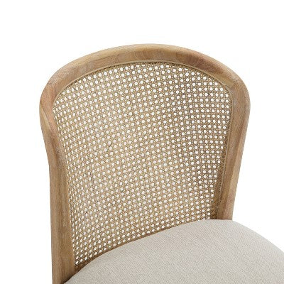 Christopher Knight Home Elowen 7-Piece Farmhouse Expandable Rubberwood Dining Set with Rattan Fabric Upholstered Chairs
