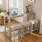 Costway 4PCS Bar Table Set w/Charging Station 3 Padded Stools for Living Room Kitchen