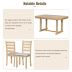 6 PCS Rubber Wood Dining Table Set with Beautiful Wood Grain Veneer Tabletop and Soft Cushion-ModernLuxe