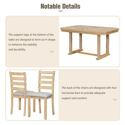 6 PCS Rubber Wood Dining Table Set with Beautiful Wood Grain Veneer Tabletop and Soft Cushion-ModernLuxe