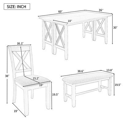 6 Piece Extendable Dining Table Set Dining Set Small Dinette Kitchen Table Set with Foldable Table, 4 Upholstered Chairs, Bench, Gray/Espresso-HABITRI