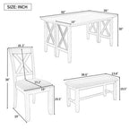 6 Piece Extendable Dining Table Set Dining Set Small Dinette Kitchen Table Set with Foldable Table, 4 Upholstered Chairs, Bench, Gray/Espresso-HABITRI