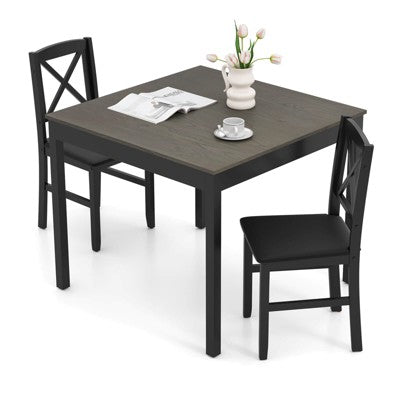 Costway 3 PCS Dining Table Set Wooden Square Kitchen Table with 2 Upholstered Chairs Brown/Gray