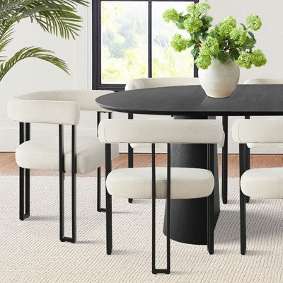 Expandable Round to Oval Dining Table Set with 8 Velvet Chairs, 3-in-1 Pedestal Dining Set, Seats 4 to 8, Modern Dining Room Set-Panipeachy
