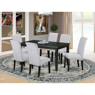 HomeStock 7-Piece Black Finish Solid Wood Top Dining Table with 6 Parson Chairs