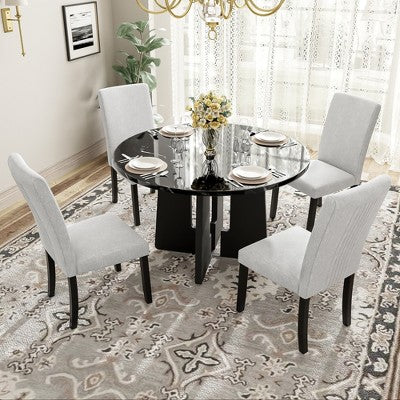 5-piece Round Dining Table Set Dining Set with 4 Upholstered Chairs for Dining Room, Kitchen and Living room, Beige/Black/Gray/White-ModernLuxe