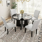 5-piece Round Dining Table Set Dining Set with 4 Upholstered Chairs for Dining Room, Kitchen and Living room, Beige/Black/Gray/White-ModernLuxe