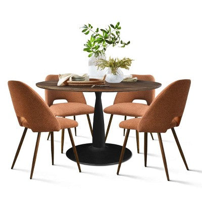 5 Piece Dining Set for 4 Round Walunut Dining Table with Metal Pedestal Base + 4 Upholstered Armless Chairs for Dining Room,Kitchen-Panipeachy