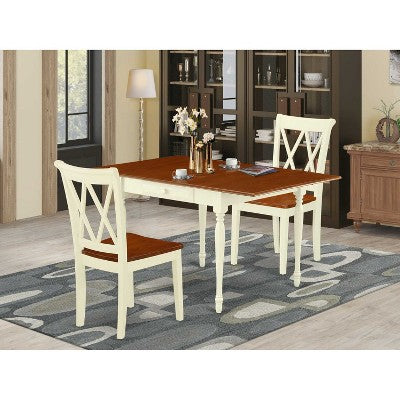 HomeStock 3-Piece Buttermilk and Cherry Finish Solid Wood Top With Dropleaf Dining Table Set