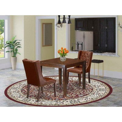 HomeStock 3-Pc Mahogany Finish Solid Wood Top Dining Table Set
