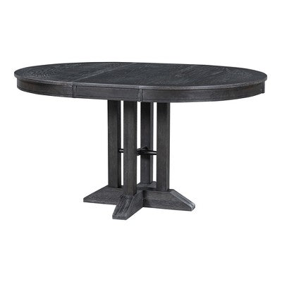 Farmhouse 5 Piece Kitchen Dining Set for 4, Solid Wood Extendable Round Dining Table Set and 4 Upholstered Chairs for Kitchen