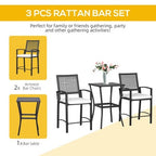 3pcs Patio Bar Set with Soft Cushion, Rattan Wicker Outdoor Furniture Set for Backyards, Lawn, Deck