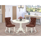 3-Piece Linen White Finish Solid Wood Top-Round Upholstered Dining Room Set-Seats 4