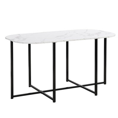 Modern Marble Dining Table Set for 6 with Metal Frame, Rectangular Marble Sticker Table and 6 Chairs for Dining Room Kitchen