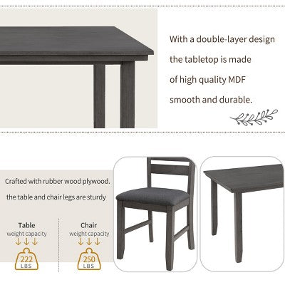 6-Piece Farmhouse Dining Table Set Dining Set with Rustic Dining Table, 4 High-back Dining Chairs and Bench, Natural Wood Wash/Gray-ModernLuxe
