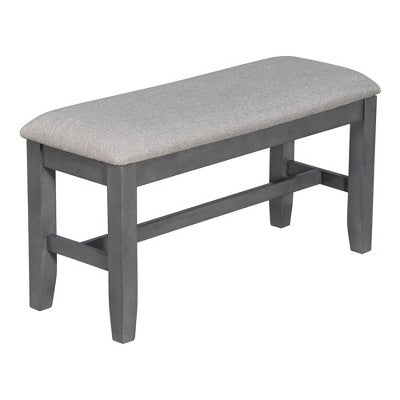6 Piece Extendable Dining Table Set Dining Set Small Dinette Kitchen Table Set with Foldable Table, 4 Upholstered Chairs, Bench, Gray/Espresso-HABITRI
