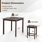 Costway 5 PCS Bar Table Set Square Dining Table & 4 PVC Leather Upholstered Bar Stools Brown/White